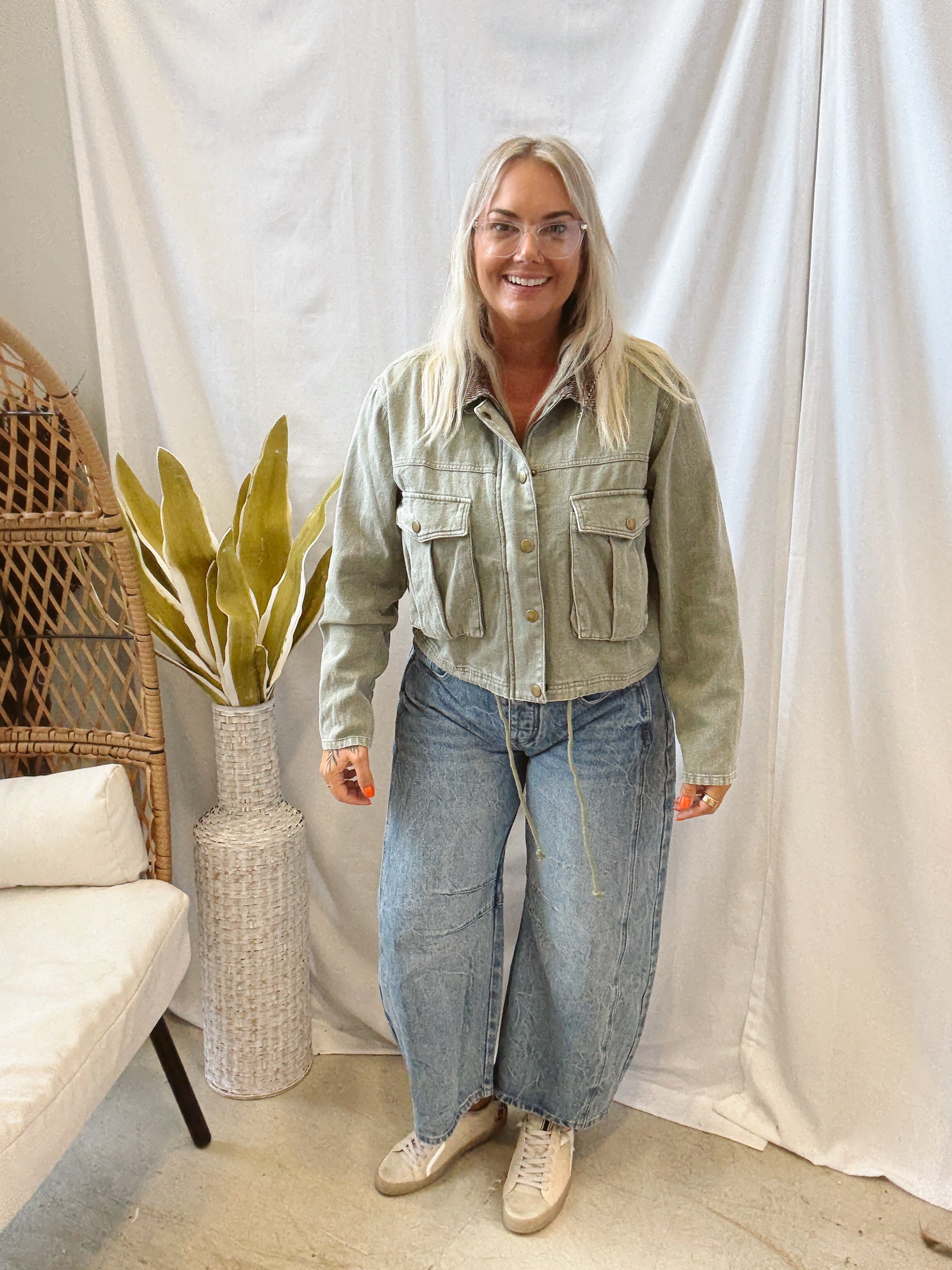 Corduroy Collar Twill Jacket-Olive-Coats & Jackets-hem and thread-The Silo Boutique, Women's Fashion Boutique Located in Warren and Grand Forks North Dakota