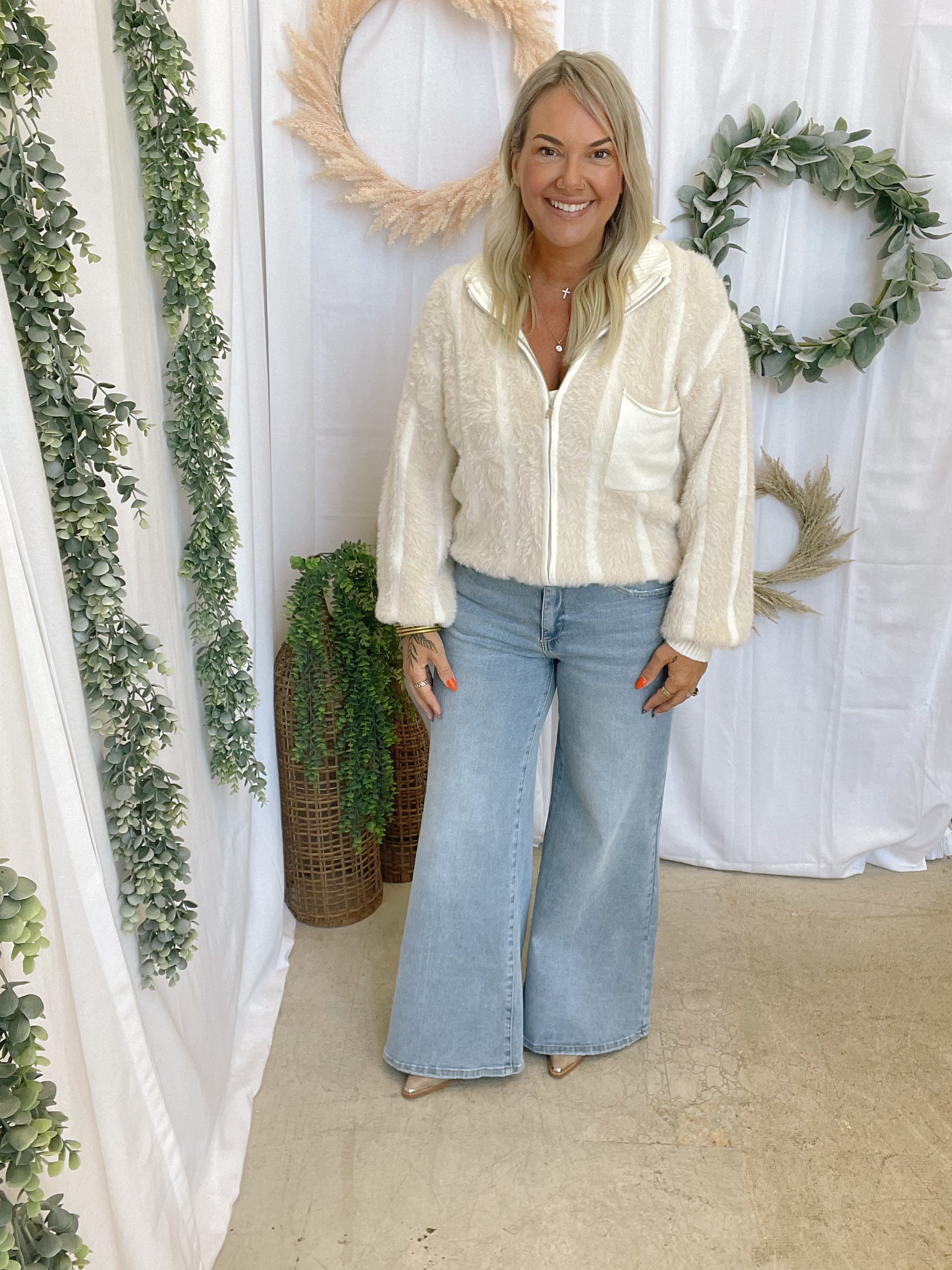 Fuzzy Zip-up Sweater Jacket-Sweaters-mystree-The Silo Boutique, Women's Fashion Boutique Located in Warren and Grand Forks North Dakota