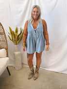 Front Pleated Denim Romper-Jumpsuits & Rompers-veveret-The Silo Boutique, Women's Fashion Boutique Located in Warren and Grand Forks North Dakota
