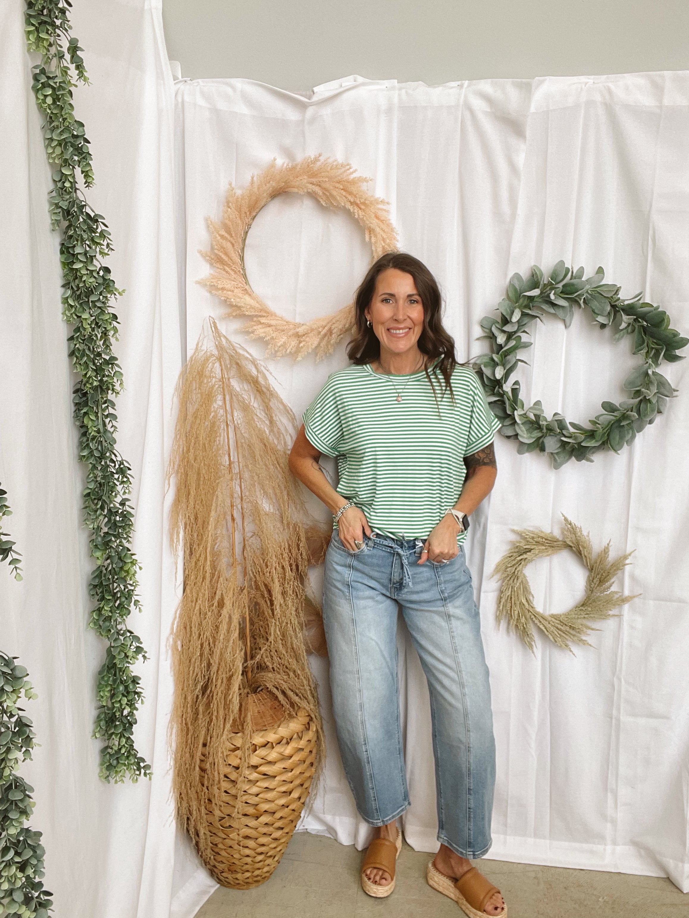 Sav Kelly Green Stripe Top-Short Sleeve Tops-stacatto-The Silo Boutique, Women's Fashion Boutique Located in Warren and Grand Forks North Dakota
