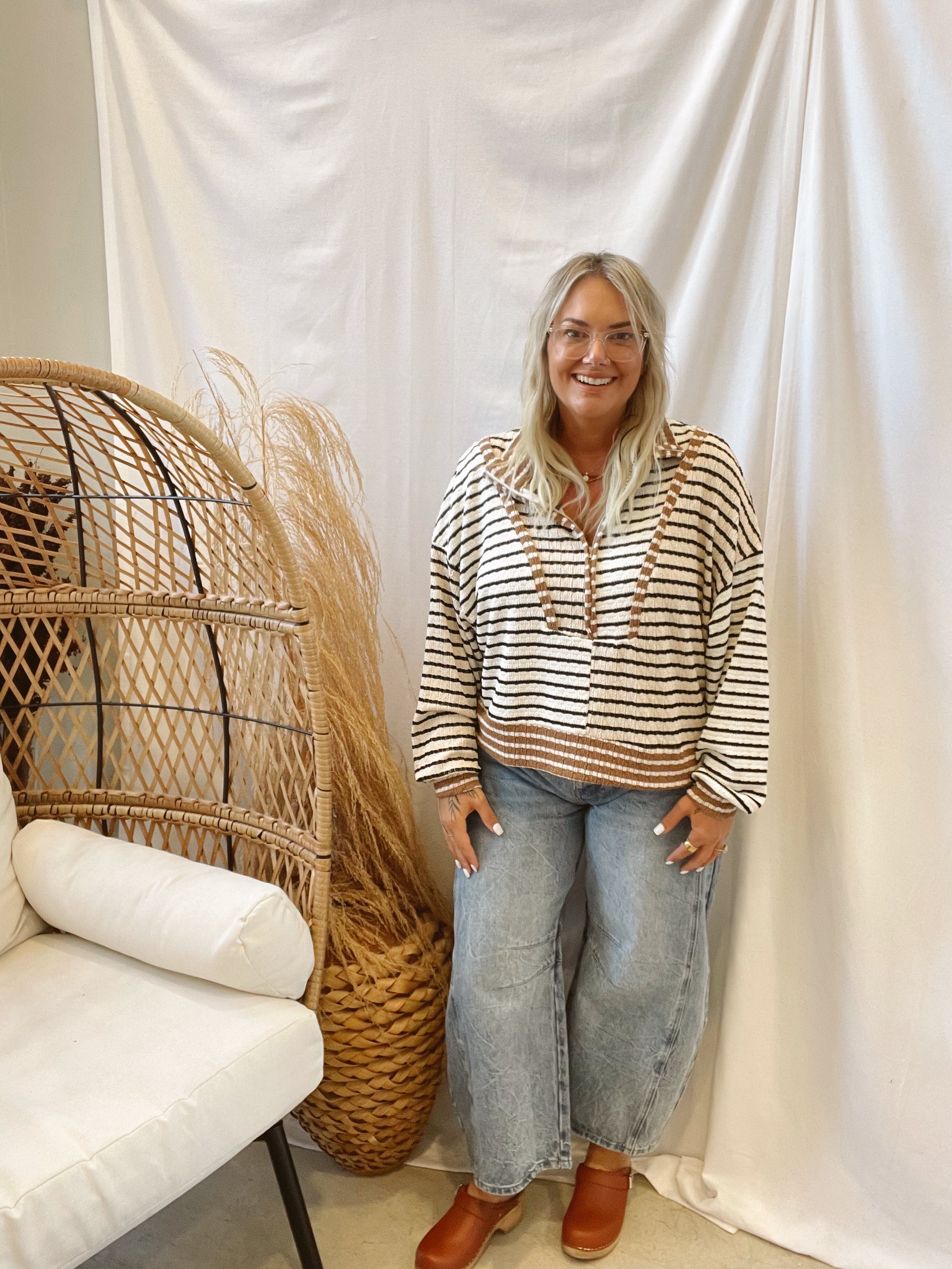 Neutral Funnel Neck Quarter Zip-Sweatshirts-bucketlist-The Silo Boutique, Women's Fashion Boutique Located in Warren and Grand Forks North Dakota