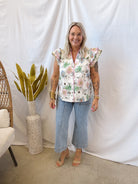Floral and Trim Short Sleeve Top-Short Sleeve Tops-ENTRO-The Silo Boutique, Women's Fashion Boutique Located in Warren and Grand Forks North Dakota