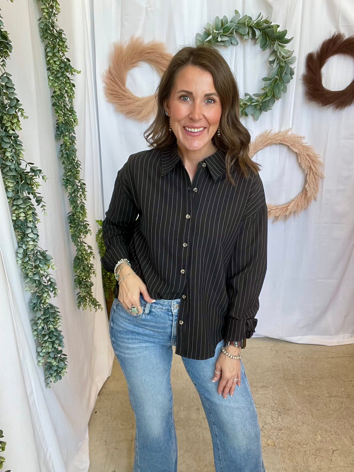 Leslie Button Down Top-Black-Long Sleeve Tops-hyfve-The Silo Boutique, Women's Fashion Boutique Located in Warren and Grand Forks North Dakota
