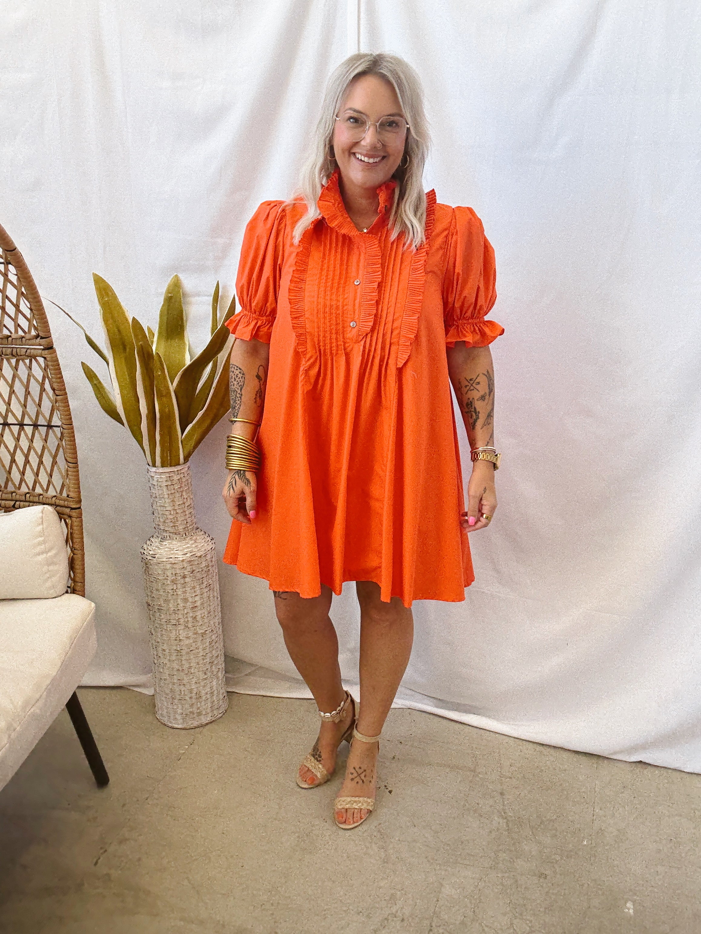 Tomato Pintuck Dress-Dresses-entro-The Silo Boutique, Women's Fashion Boutique Located in Warren and Grand Forks North Dakota