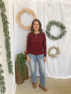 Lindsey Ribbed Long Sleeve Top-Burgundy-Long Sleeve Tops-staccato-The Silo Boutique, Women's Fashion Boutique Located in Warren and Grand Forks North Dakota