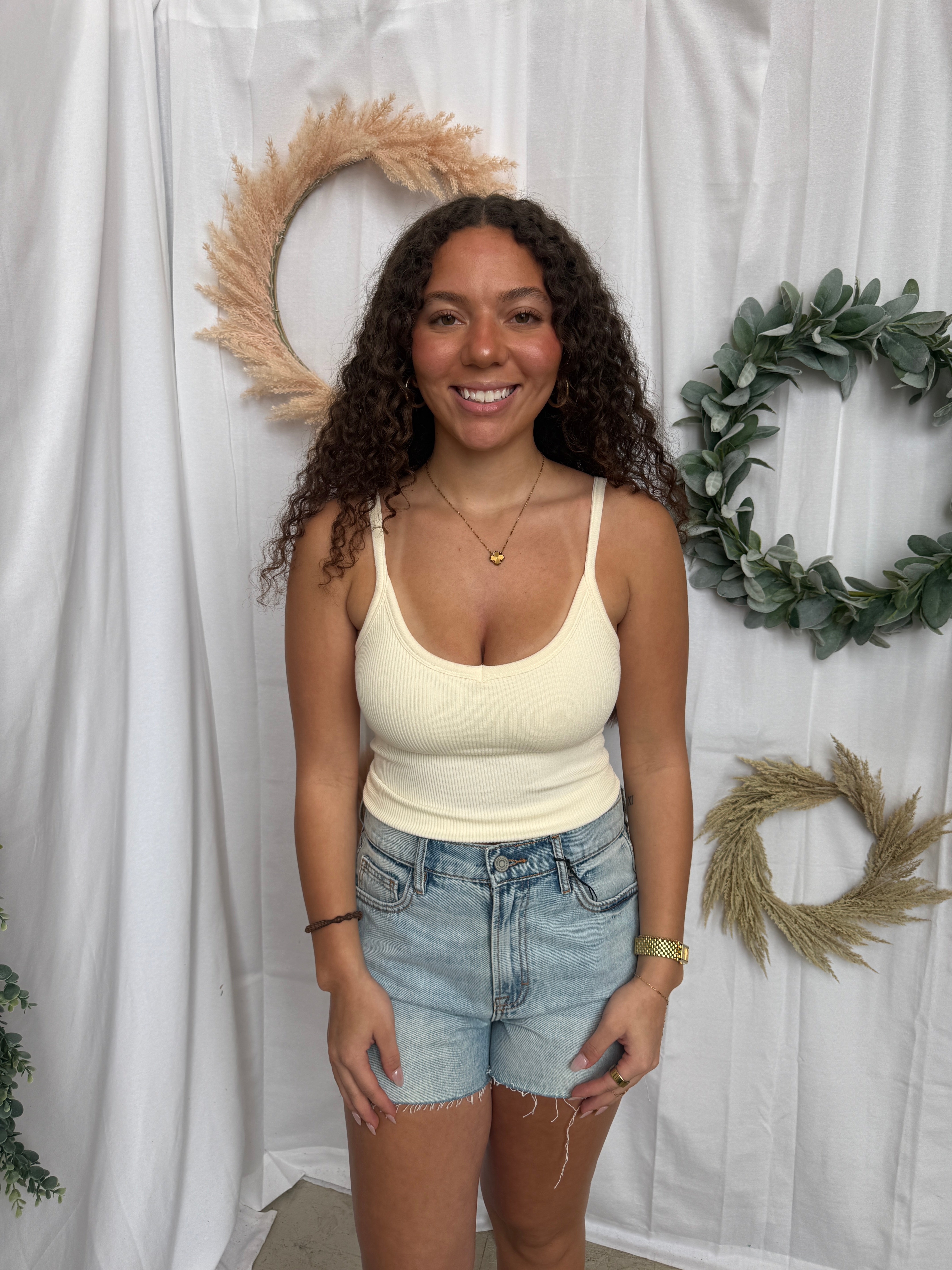 Ribbed V Neck Cami Bra-Cream-Bralettes-by together-The Silo Boutique, Women's Fashion Boutique Located in Warren and Grand Forks North Dakota