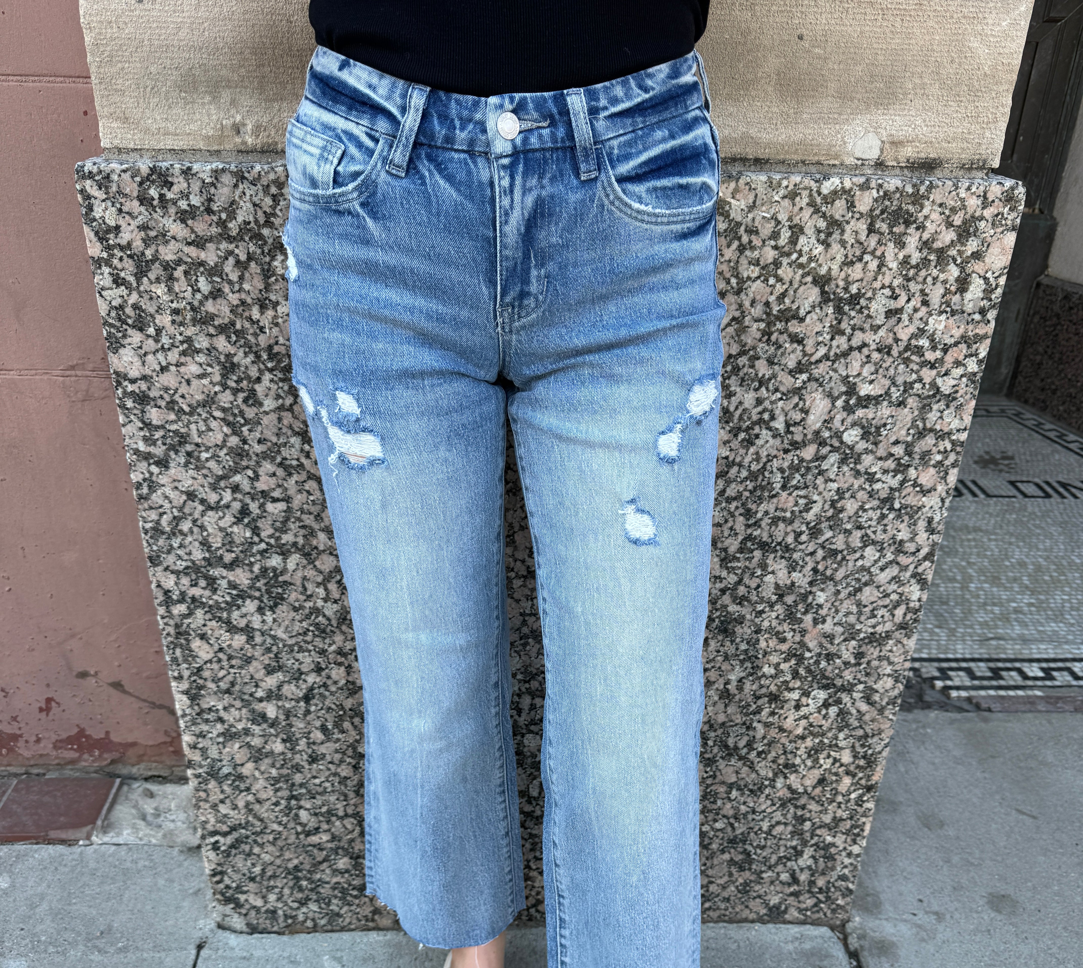 Vervet Shiny Wide Leg Crop Jeans-Jeans-lovervet-The Silo Boutique, Women's Fashion Boutique Located in Warren and Grand Forks North Dakota