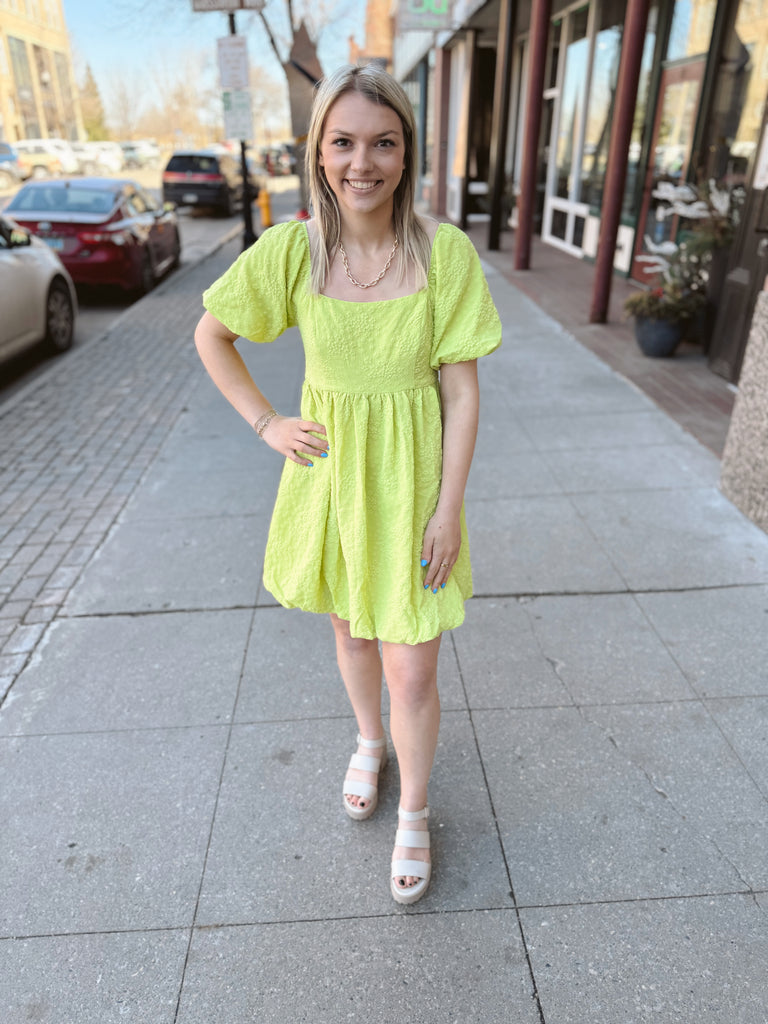 Kiwi Babydoll Dress-Dresses-hem and thread-The Silo Boutique, Women's Fashion Boutique Located in Warren and Grand Forks North Dakota