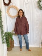 Lucy Plaid Flannel-Wine-Long Sleeve Tops-hyfve-The Silo Boutique, Women's Fashion Boutique Located in Warren and Grand Forks North Dakota