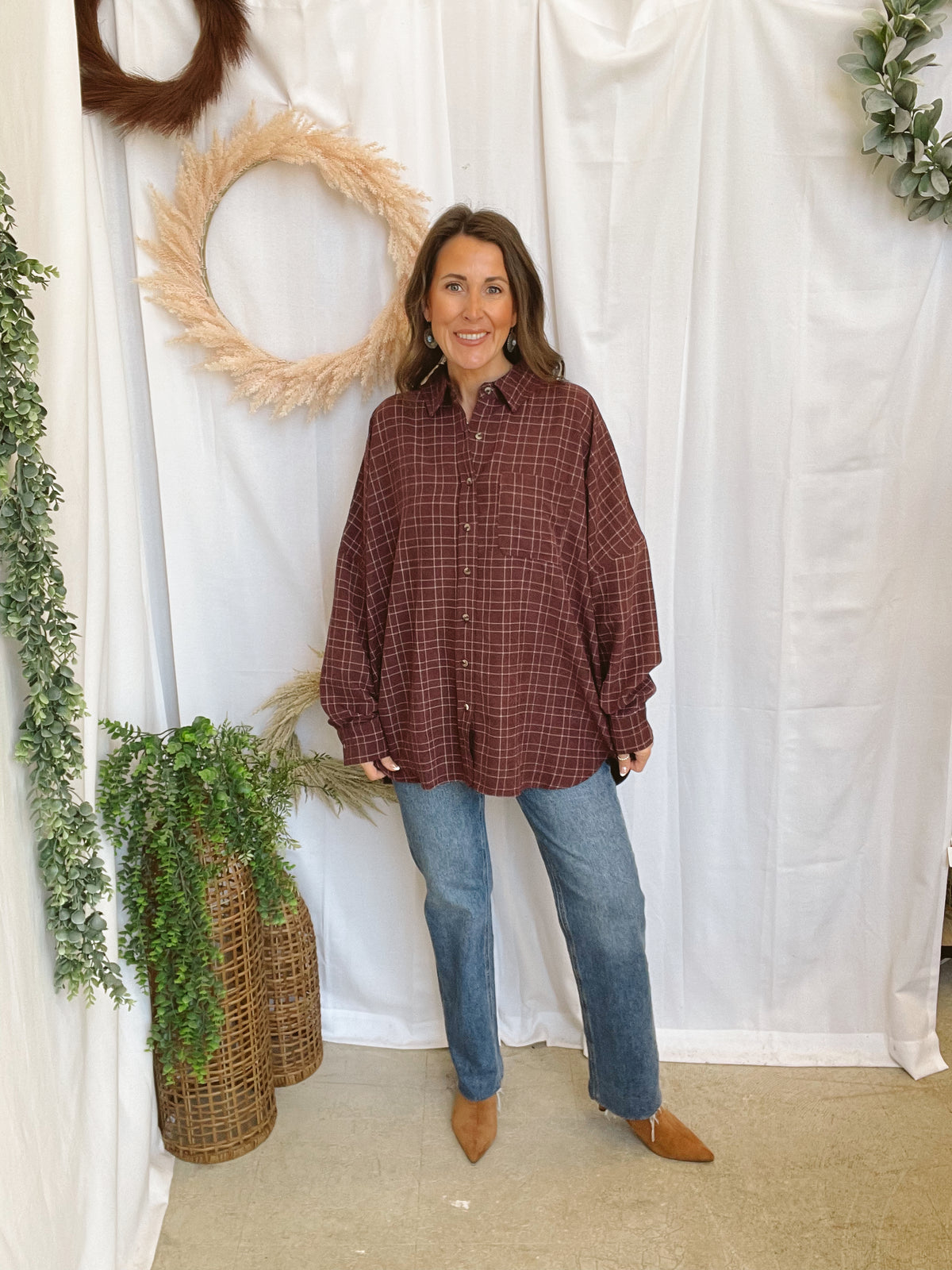 Lucy Plaid Flannel-Wine-Long Sleeve Tops-hyfve-The Silo Boutique, Women's Fashion Boutique Located in Warren and Grand Forks North Dakota