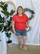 Tomato Striped Sweater Top-Short Sleeve Tops-cozy co-The Silo Boutique, Women's Fashion Boutique Located in Warren and Grand Forks North Dakota