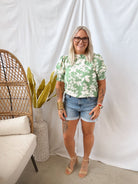 Sage Floral Ruffle and Smocked Top-Cardigans-staccato-The Silo Boutique, Women's Fashion Boutique Located in Warren and Grand Forks North Dakota