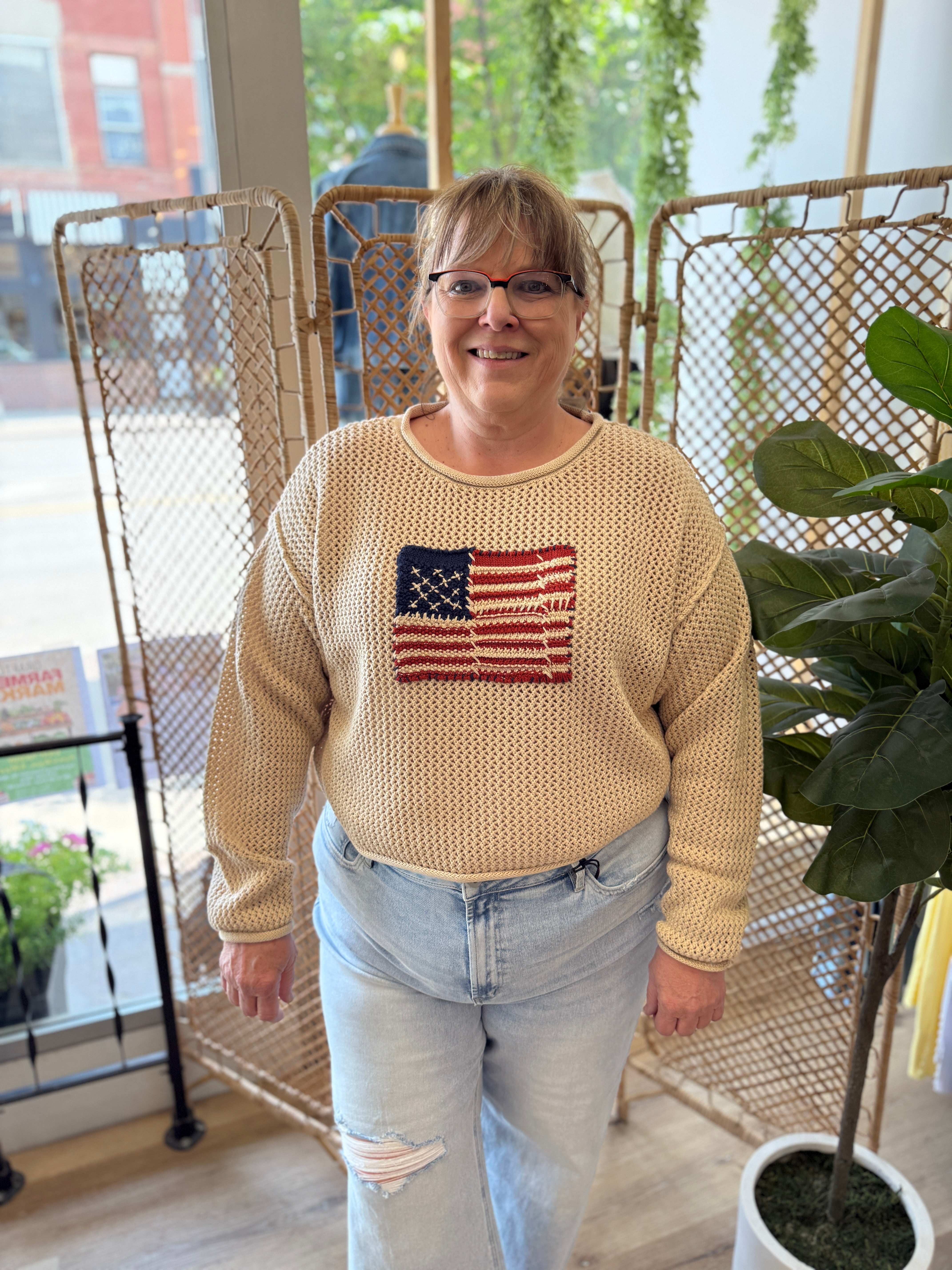 Zen Knit Flag Sweater-Sweaters-Zenana-The Silo Boutique, Women's Fashion Boutique Located in Warren and Grand Forks North Dakota