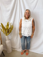 High Neck Lace Sleeveless Tank Top-White-Tank Tops-Umgee-The Silo Boutique, Women's Fashion Boutique Located in Warren and Grand Forks North Dakota