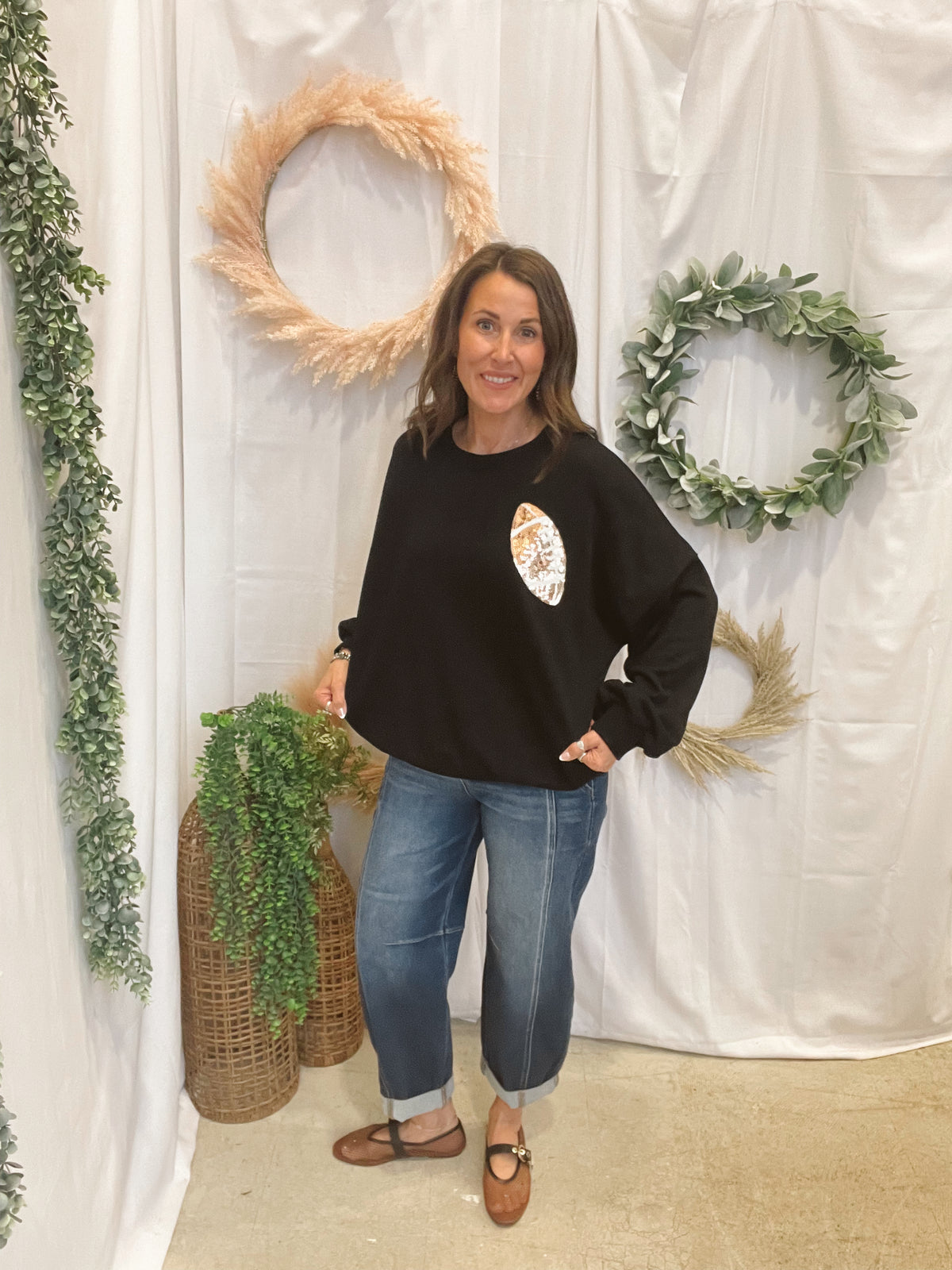 Golden Game Day Football Sweatshirt-Black-Sweatshirts-timing-The Silo Boutique, Women's Fashion Boutique Located in Warren and Grand Forks North Dakota