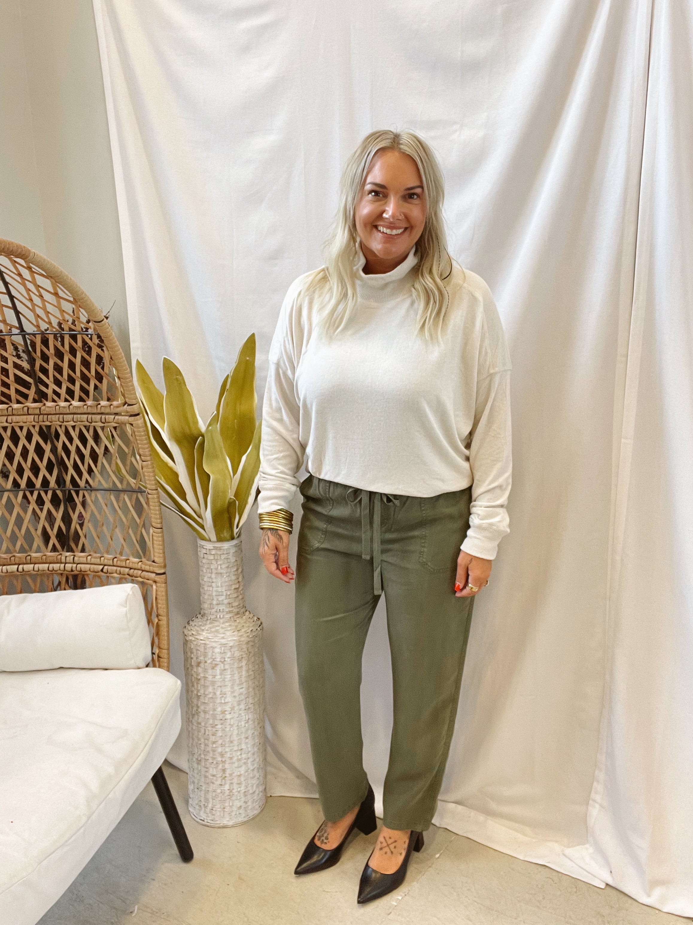 Cool Tapered Tencel Pants-Olive-Pants-be cool-The Silo Boutique, Women's Fashion Boutique Located in Warren and Grand Forks North Dakota