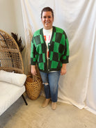 Cozy Green Check Cardigan-Long Sleeve Tops-panache-The Silo Boutique, Women's Fashion Boutique Located in Warren and Grand Forks North Dakota