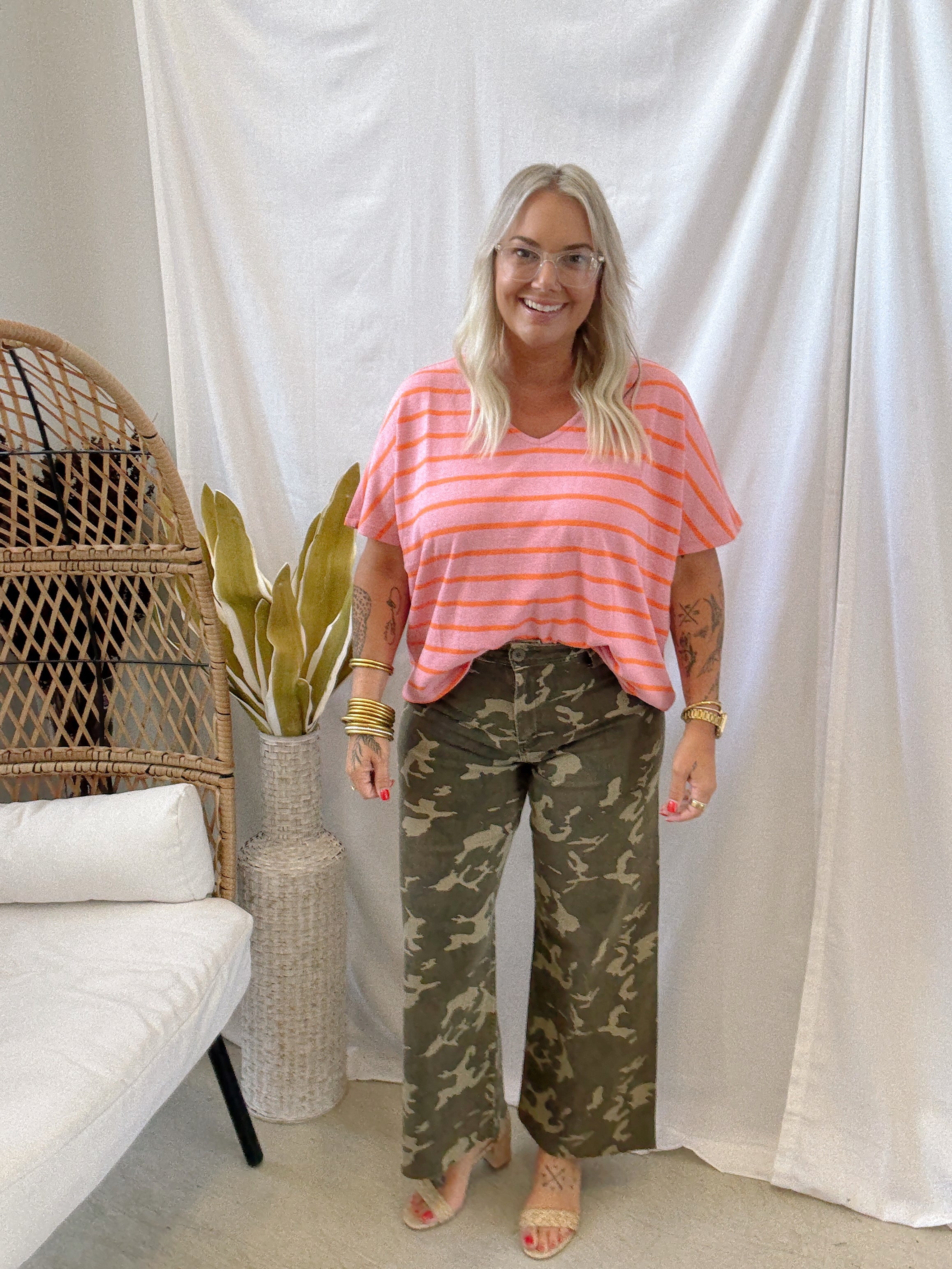 Playful Striped Top-Pink-Short Sleeve Tops-wishlist-The Silo Boutique, Women's Fashion Boutique Located in Warren and Grand Forks North Dakota