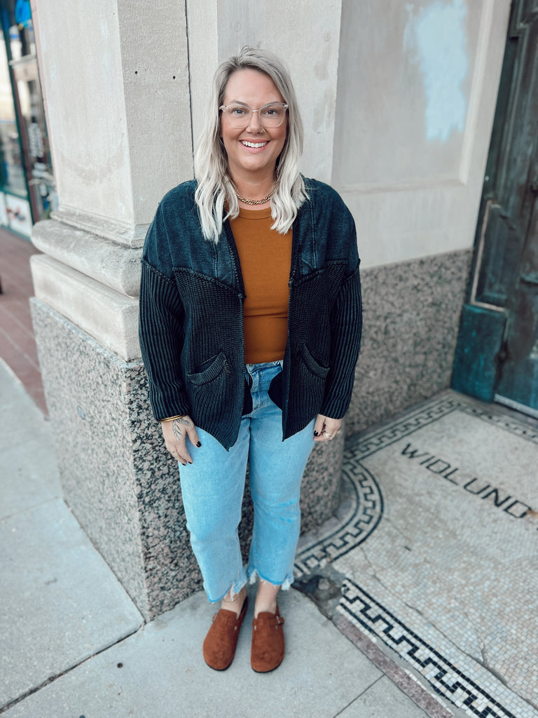 Hey Charcoal Mineral Washed Cardigan-Cardigans-heyson-The Silo Boutique, Women's Fashion Boutique Located in Warren and Grand Forks North Dakota
