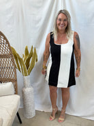 Black and White Striped Dress-Dresses-ENTRO-The Silo Boutique, Women's Fashion Boutique Located in Warren and Grand Forks North Dakota