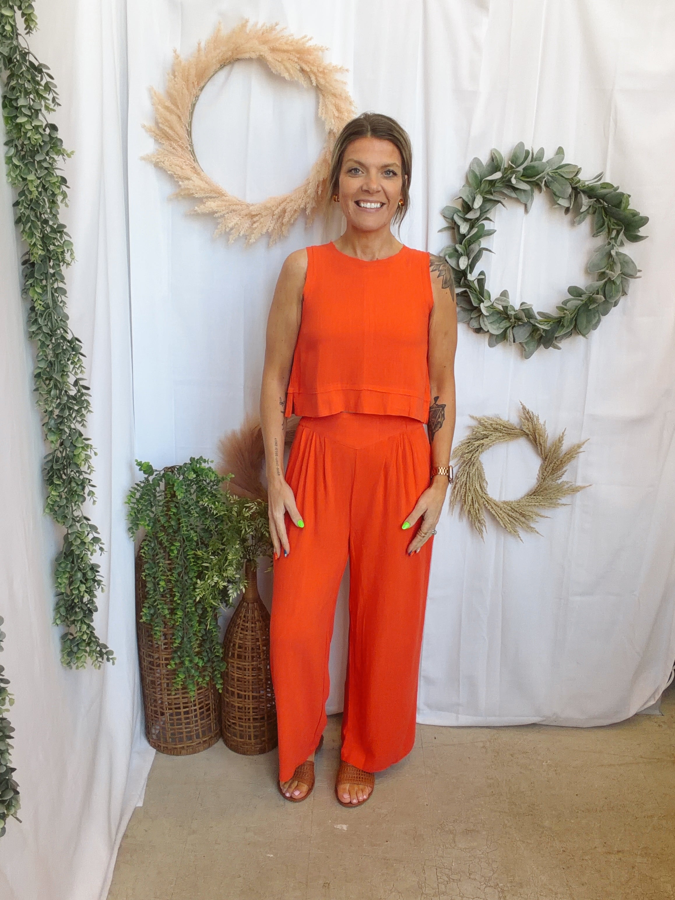 Jane Linen Set-Tomato-Outfit Sets-very j-The Silo Boutique, Women's Fashion Boutique Located in Warren and Grand Forks North Dakota