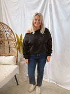 Black Off The Shoulder Sweatshirt-Tank Tops-blu pepper-The Silo Boutique, Women's Fashion Boutique Located in Warren and Grand Forks North Dakota