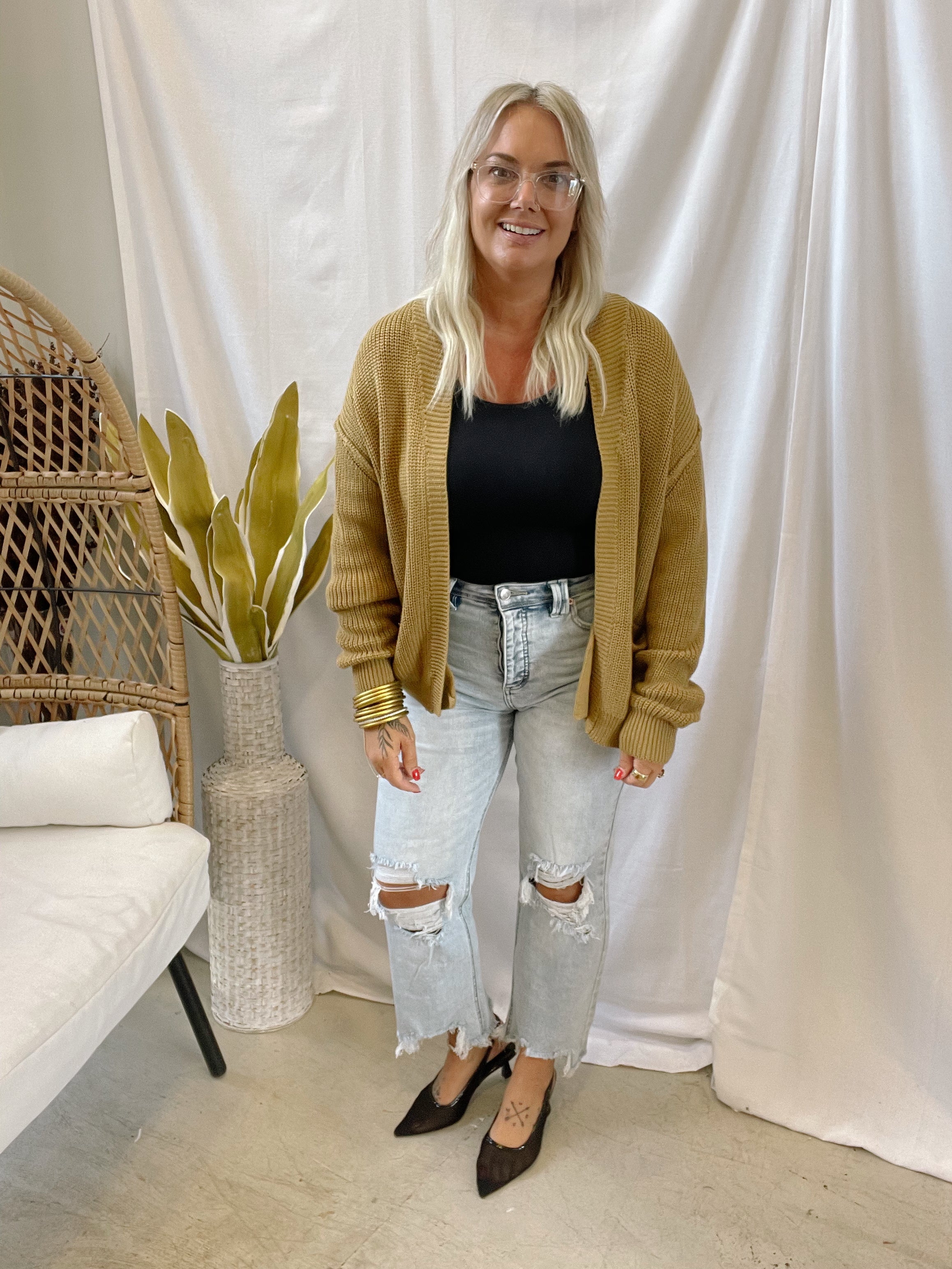 Cool Chunky Raw Seam Cardigan-Golden Rod-Cardigans-be cool-The Silo Boutique, Women's Fashion Boutique Located in Warren and Grand Forks North Dakota