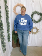 On Lake Time Sweatshirt-Blue-Sweatshirts-panache-The Silo Boutique, Women's Fashion Boutique Located in Warren and Grand Forks North Dakota