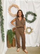 Espresso Knit Hooded Jumpsuit-Jumpsuits & Rompers-wishlist-The Silo Boutique, Women's Fashion Boutique Located in Warren and Grand Forks North Dakota