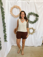 Maxine Brown Linen Shorts-Shorts-fun2fun-The Silo Boutique, Women's Fashion Boutique Located in Warren and Grand Forks North Dakota