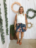 Betsey Tie Neck Top-White-Short Sleeve Tops-entro-The Silo Boutique, Women's Fashion Boutique Located in Warren and Grand Forks North Dakota