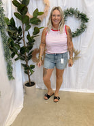 Scallop Striped Tank Top-Red-Short Sleeve Tops-staccato-The Silo Boutique, Women's Fashion Boutique Located in Warren and Grand Forks North Dakota