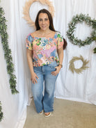 Bright and Floral Off the Shoulder Top-Short Sleeve Tops-les amis-The Silo Boutique, Women's Fashion Boutique Located in Warren and Grand Forks North Dakota