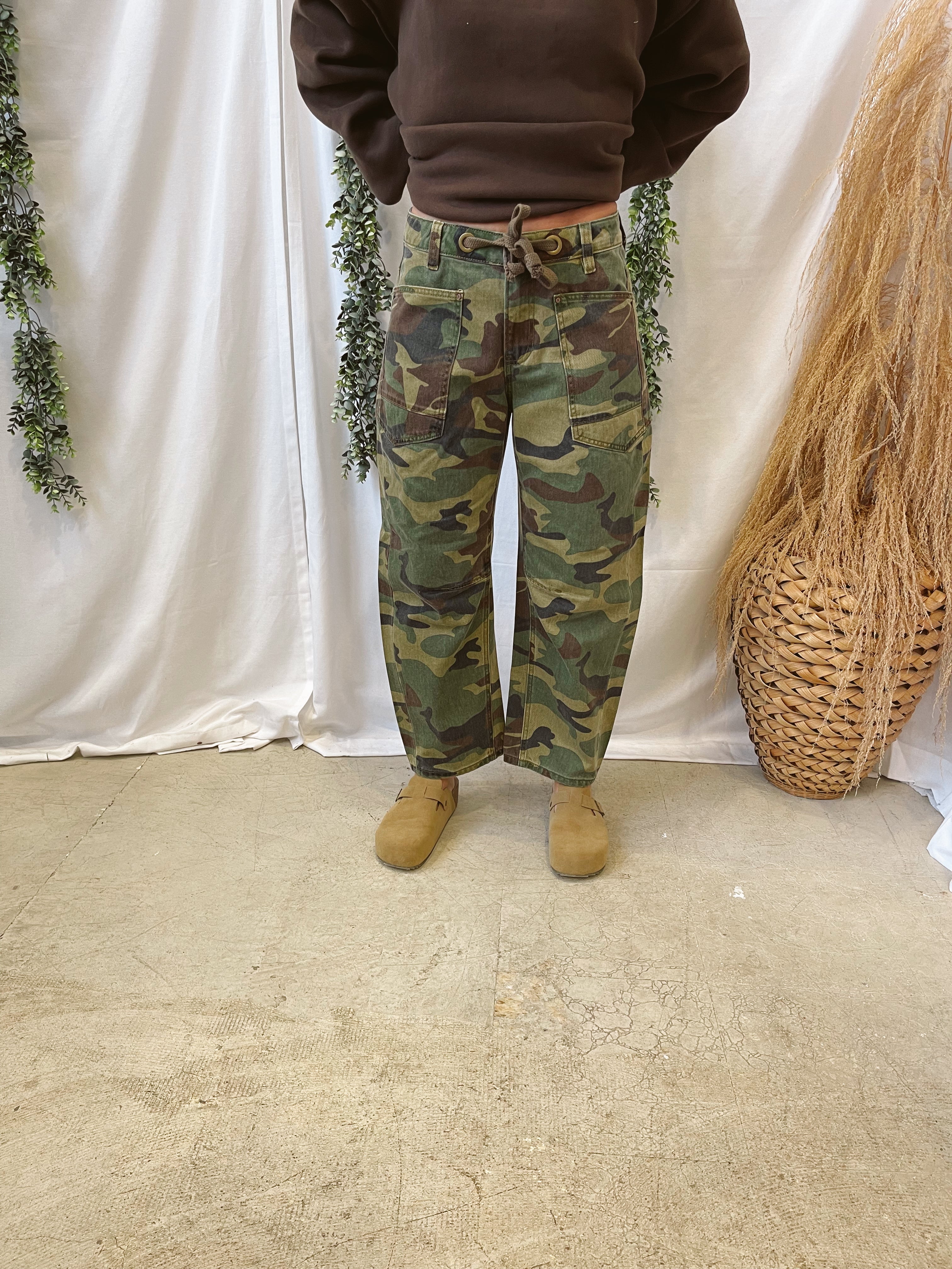 Risen Camo Slouchy Barrel Jeans-Jeans-risen-The Silo Boutique, Women's Fashion Boutique Located in Warren and Grand Forks North Dakota