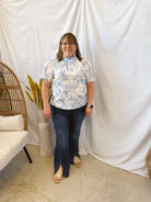 Blue Chic Floral Top-Short Sleeve Tops-Umgee-The Silo Boutique, Women's Fashion Boutique Located in Warren and Grand Forks North Dakota