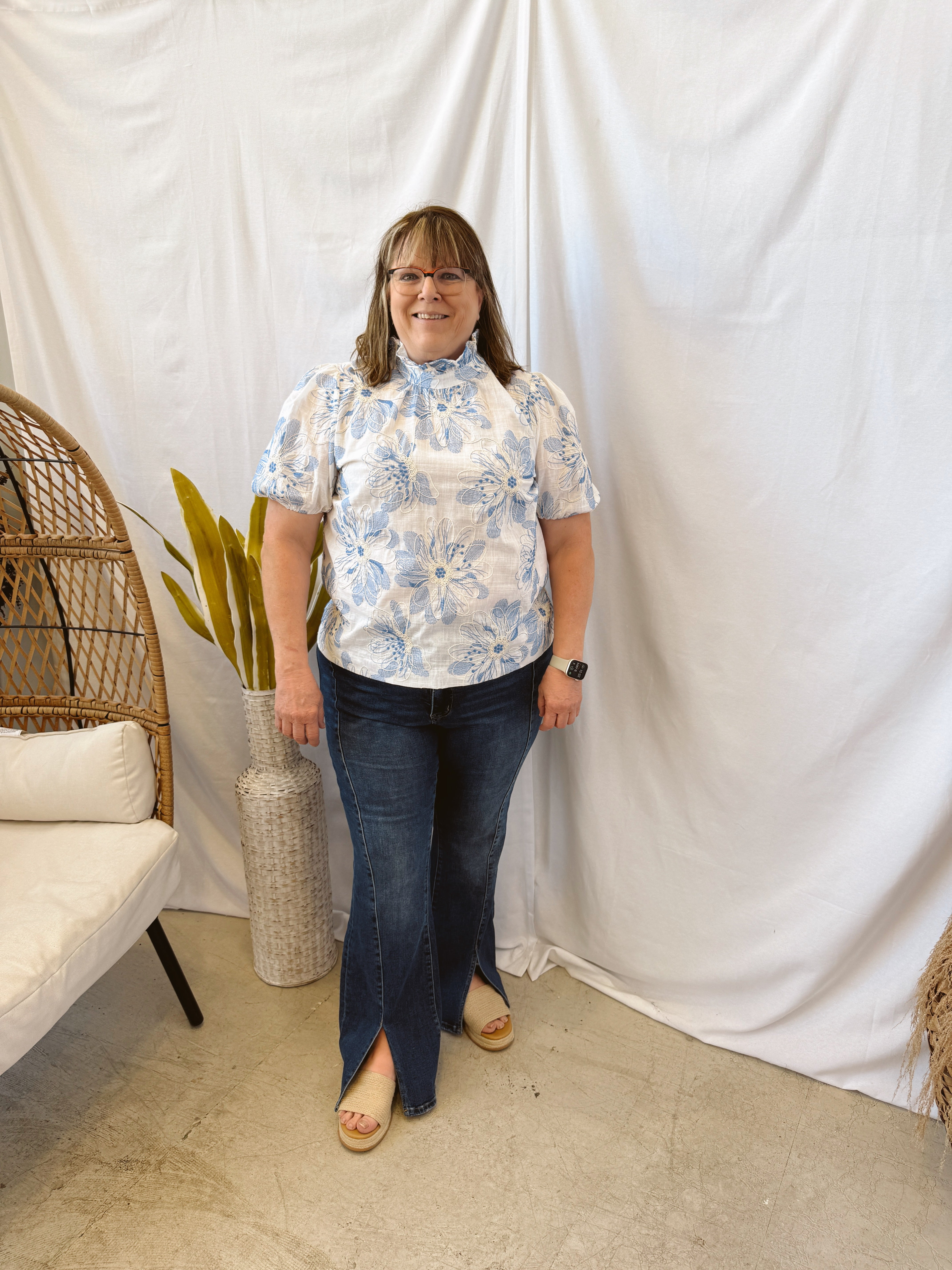 Blue Chic Floral Top-Short Sleeve Tops-Umgee-The Silo Boutique, Women's Fashion Boutique Located in Warren and Grand Forks North Dakota