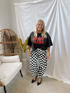 Black and White Check Barrel Jeans-Jeans-oddi-The Silo Boutique, Women's Fashion Boutique Located in Warren and Grand Forks North Dakota