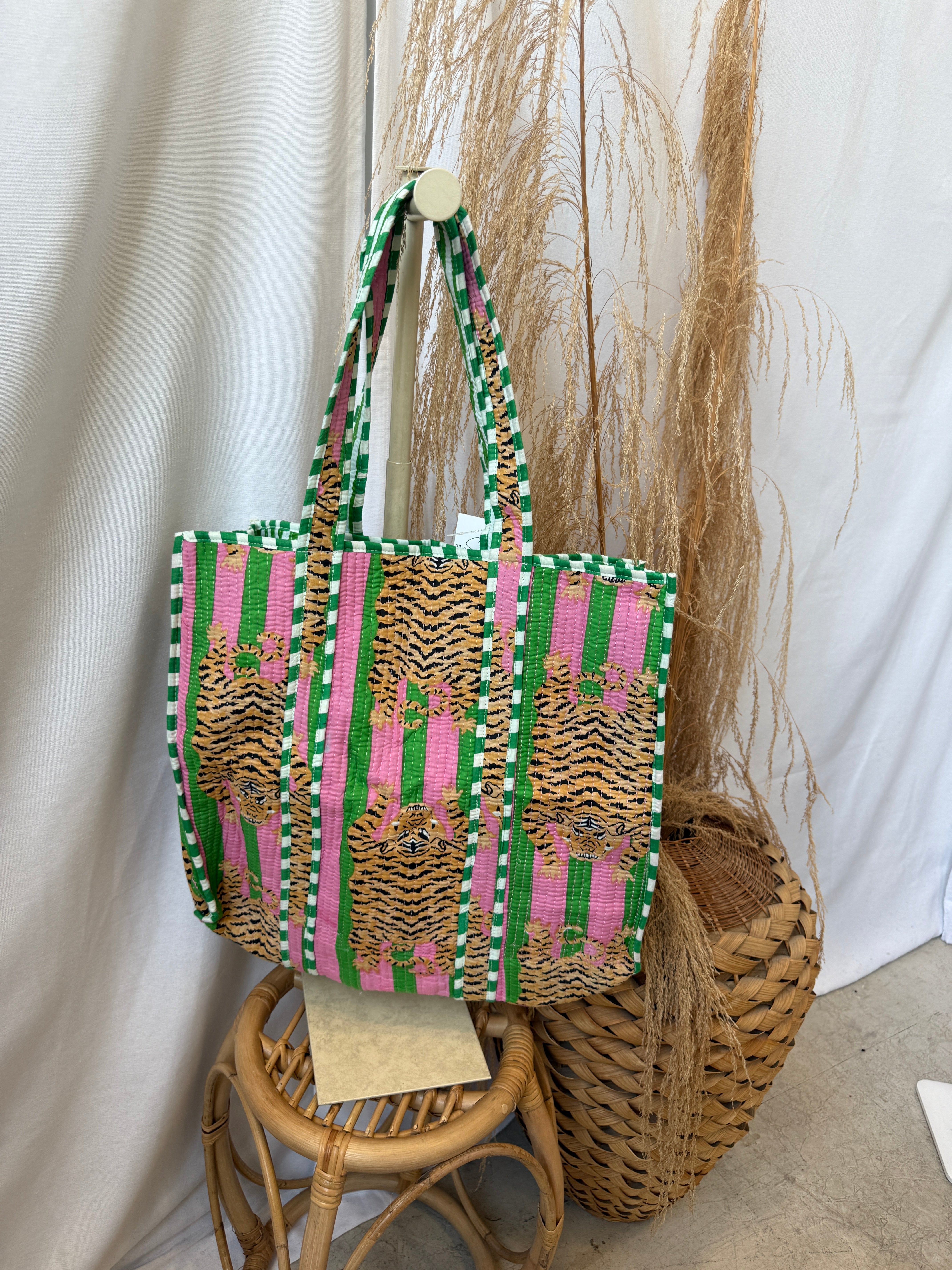 Quilted Bag-Green Pink Tiger-Purses-faire-The Silo Boutique, Women's Fashion Boutique Located in Warren and Grand Forks North Dakota