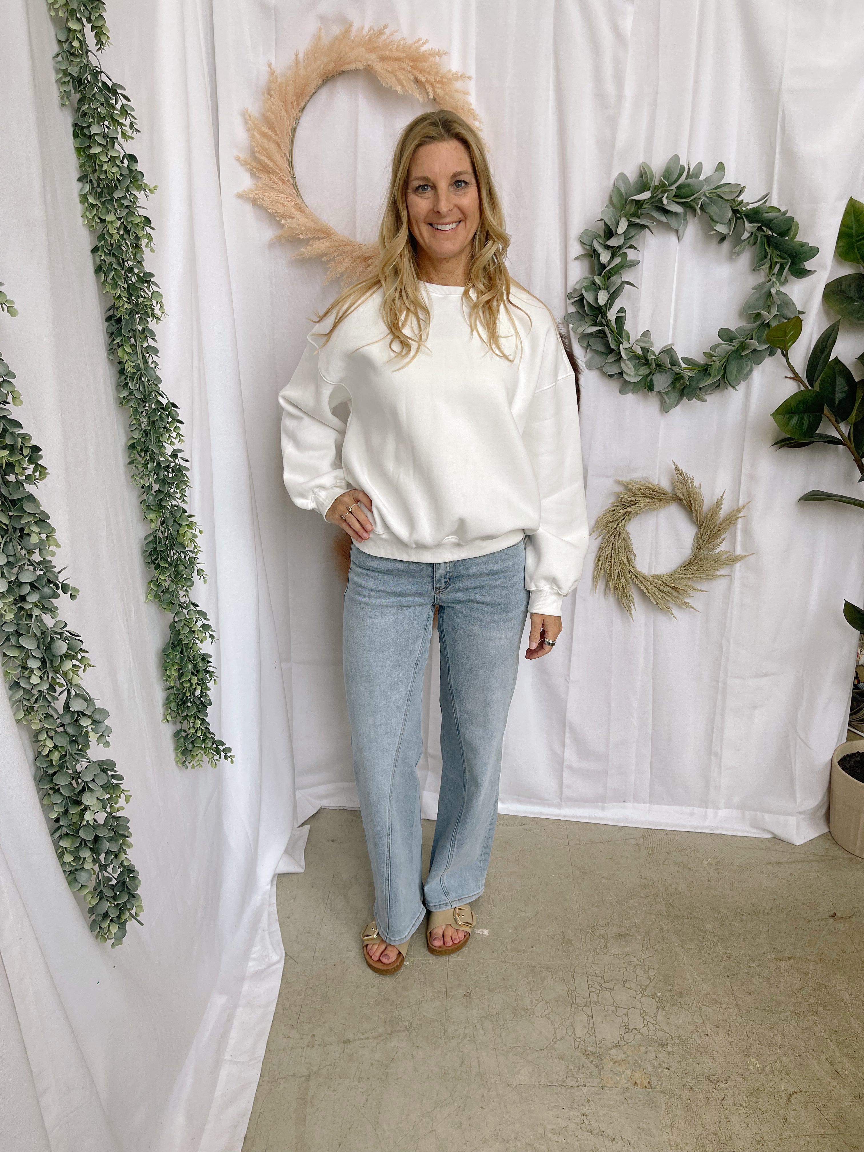 Varsity Crew Sweatshirt-White-Sweatshirts-tictoc-The Silo Boutique, Women's Fashion Boutique Located in Warren and Grand Forks North Dakota