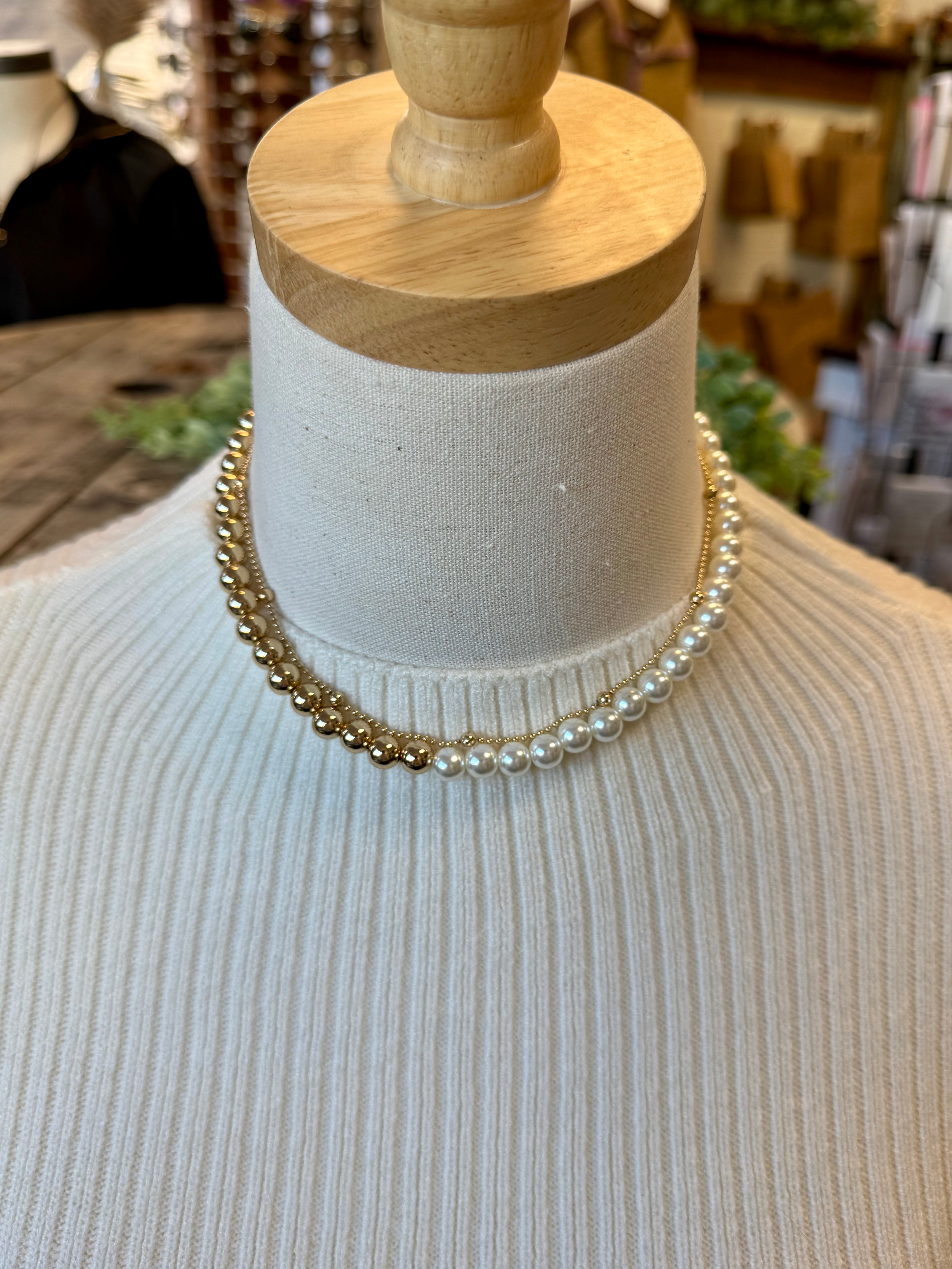 Double Bead Pearl Necklace-Necklaces-2unic-The Silo Boutique, Women's Fashion Boutique Located in Warren and Grand Forks North Dakota