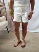 Judy Blue Double Cuff White Shorts-Shorts-judy blue-The Silo Boutique, Women's Fashion Boutique Located in Warren and Grand Forks North Dakota