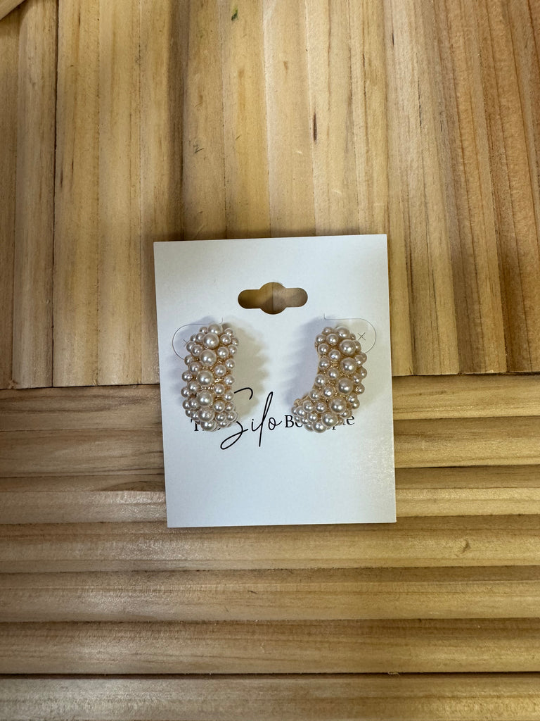 Wide Pearly Pave Hoop Earrings-earrings-Fame-The Silo Boutique, Women's Fashion Boutique Located in Warren and Grand Forks North Dakota
