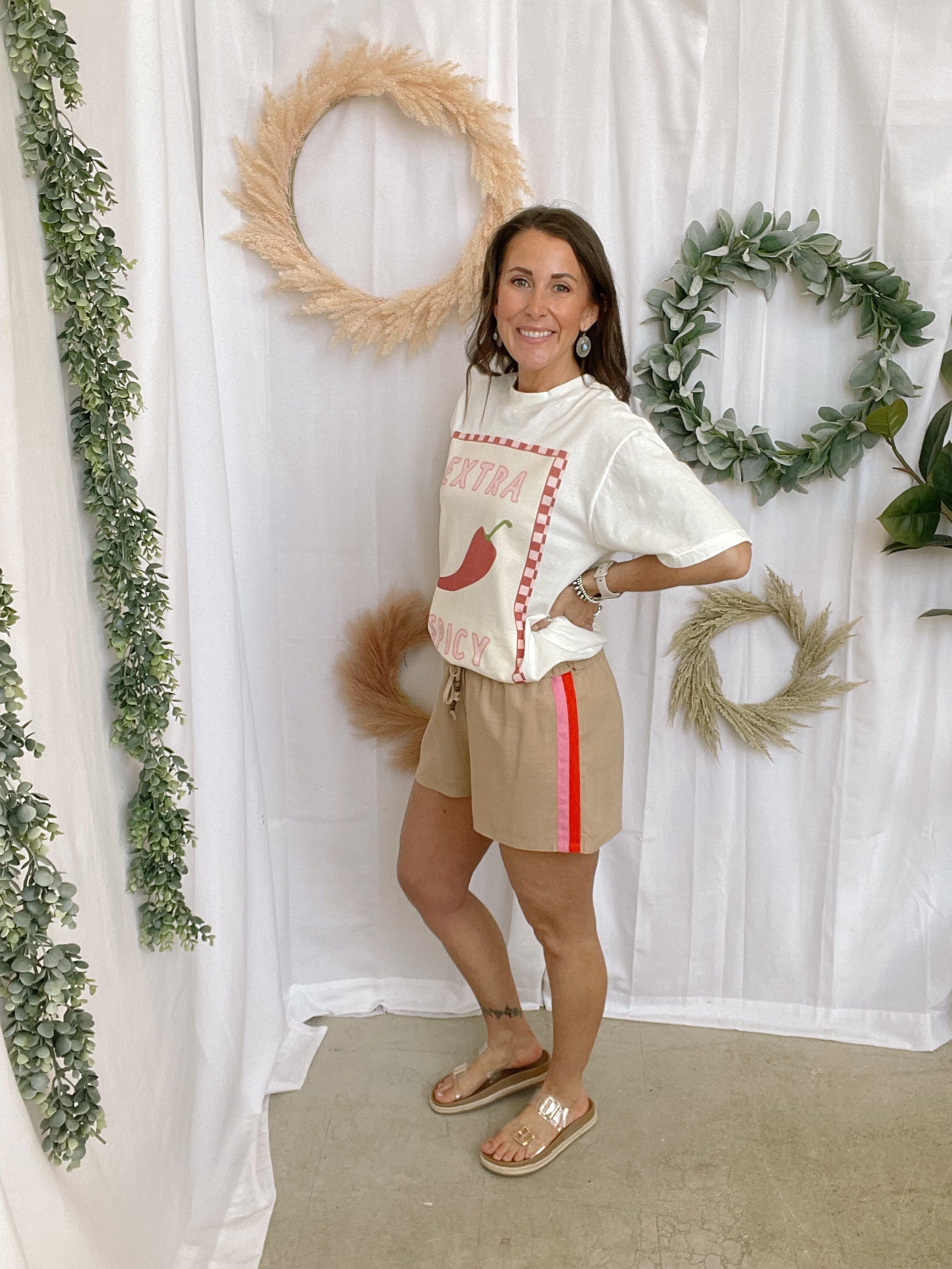 THML Tan Stripe Shorts-Shorts-thml-The Silo Boutique, Women's Fashion Boutique Located in Warren and Grand Forks North Dakota