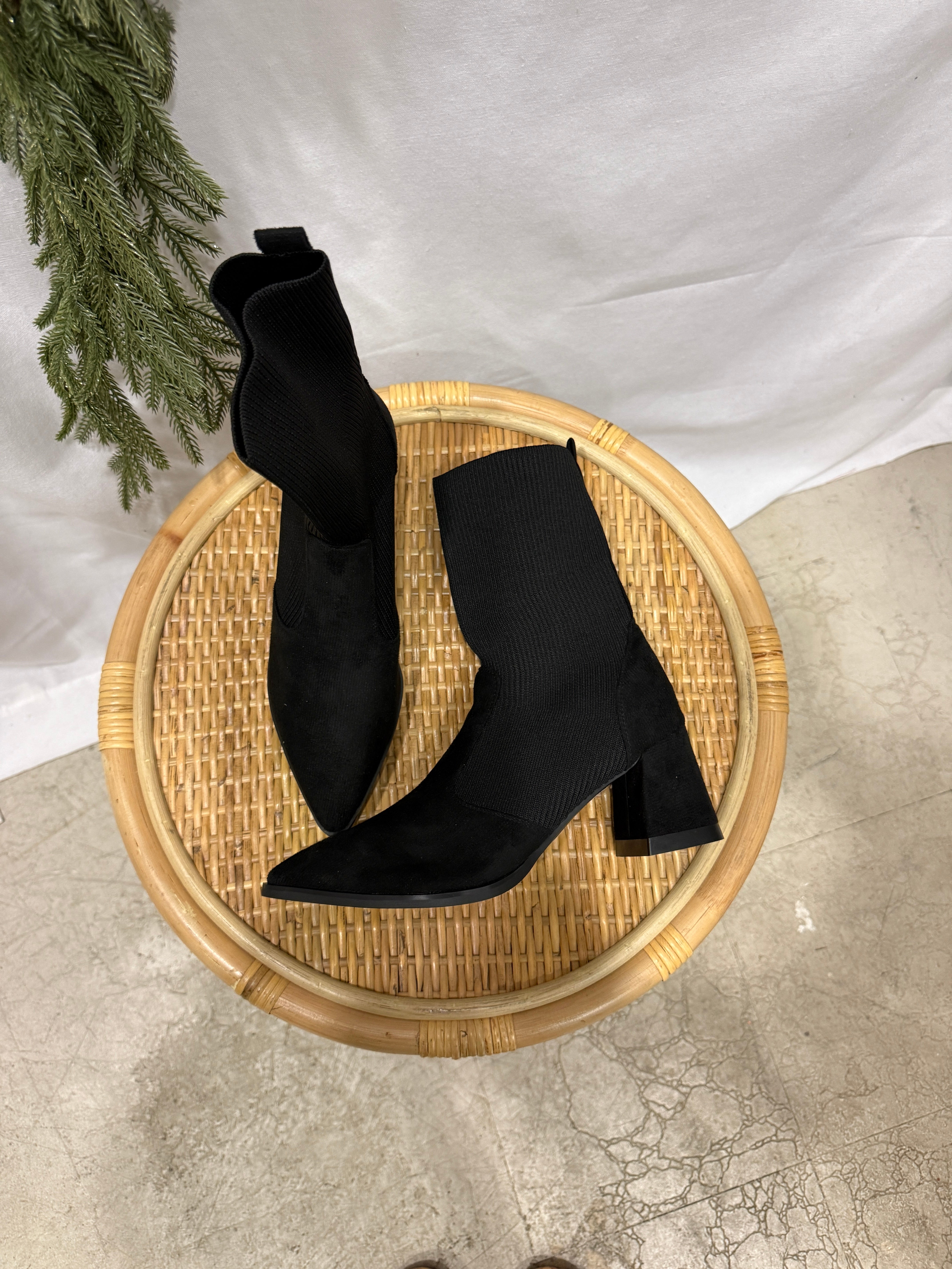 Black Knit Chelsey Boot-Boots-lazyshoe-The Silo Boutique, Women's Fashion Boutique Located in Warren and Grand Forks North Dakota