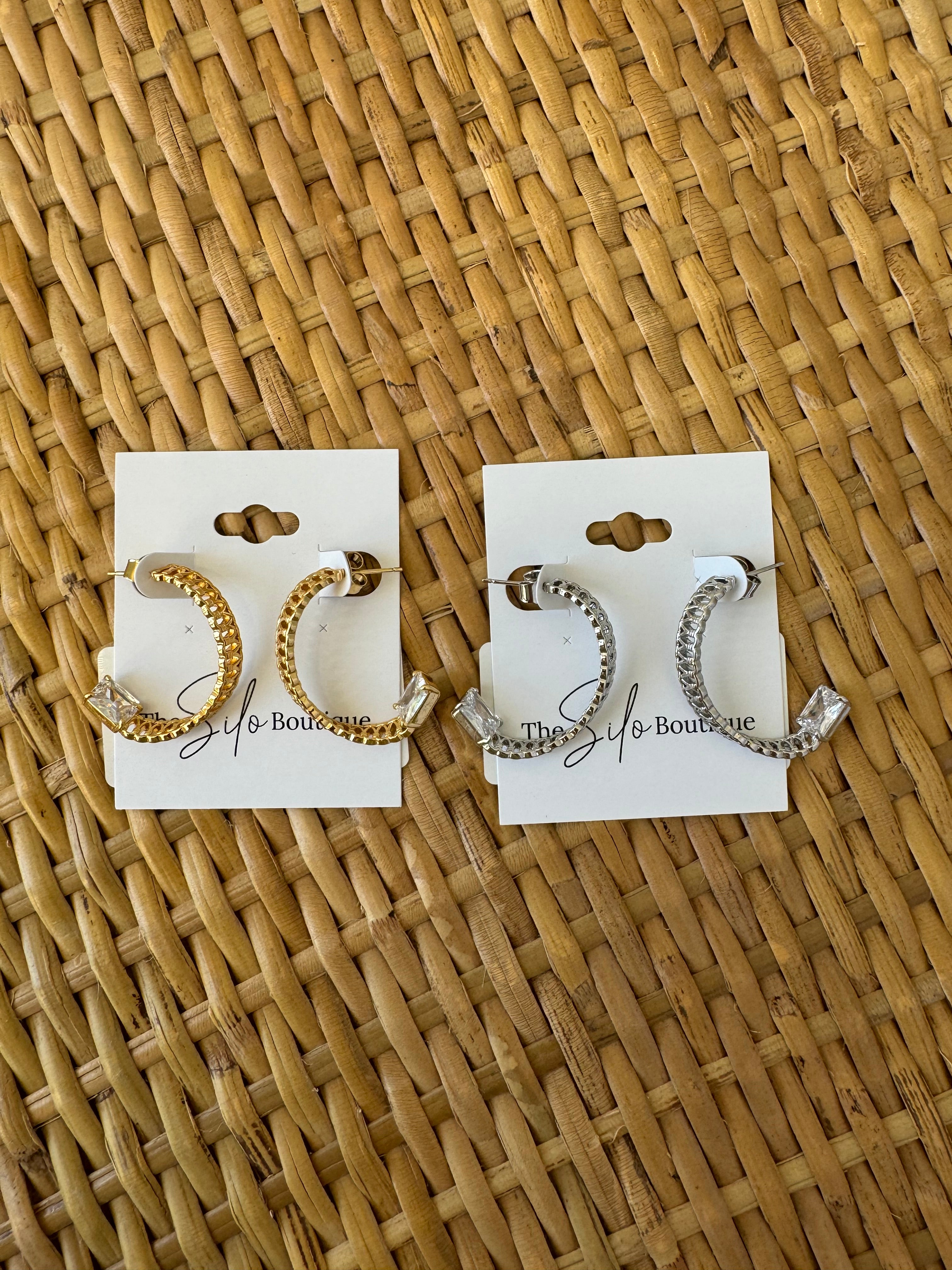 Twist Rhinestone Hoop Earrings-Earrings-Dallas Market-The Silo Boutique, Women's Fashion Boutique Located in Warren and Grand Forks North Dakota