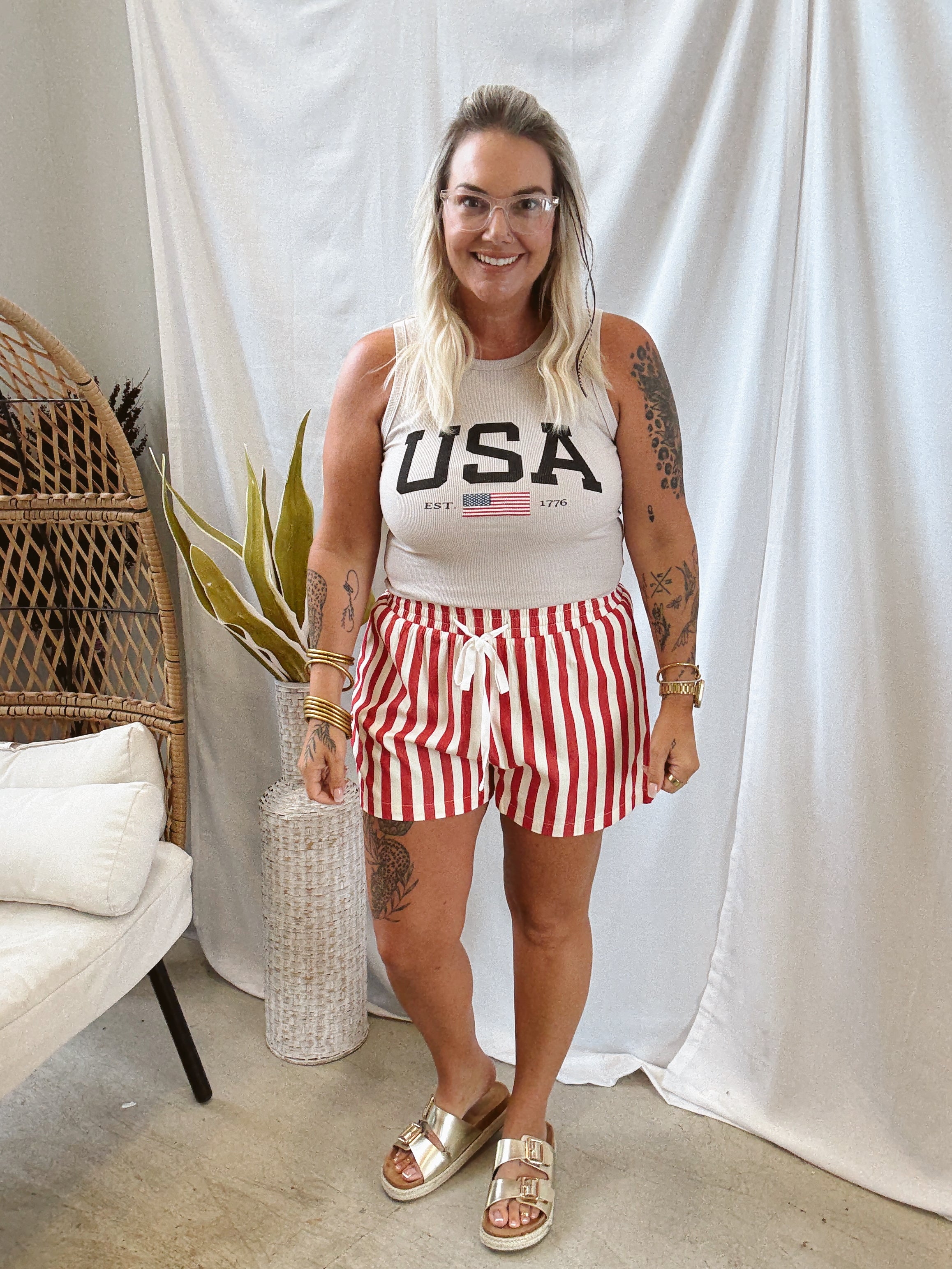 USA Tank-Khaki-FINAL SALE-Tank Tops-blu pepper-The Silo Boutique, Women's Fashion Boutique Located in Warren and Grand Forks North Dakota