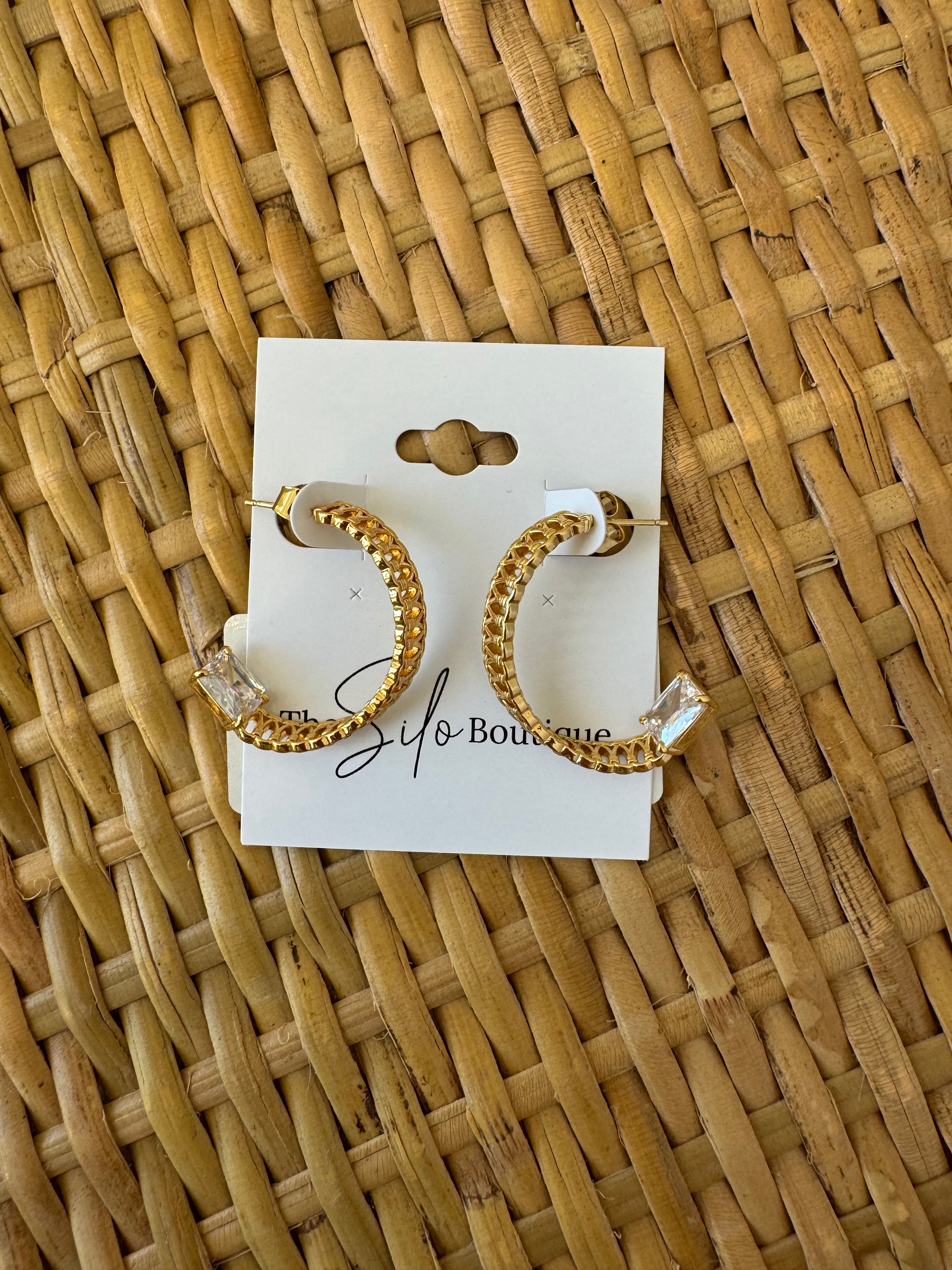 Twist Rhinestone Hoop Earrings-Earrings-Dallas Market-The Silo Boutique, Women's Fashion Boutique Located in Warren and Grand Forks North Dakota