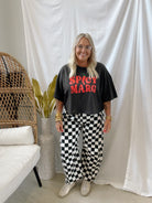 Black and White Check Barrel Jeans-Jeans-oddi-The Silo Boutique, Women's Fashion Boutique Located in Warren and Grand Forks North Dakota