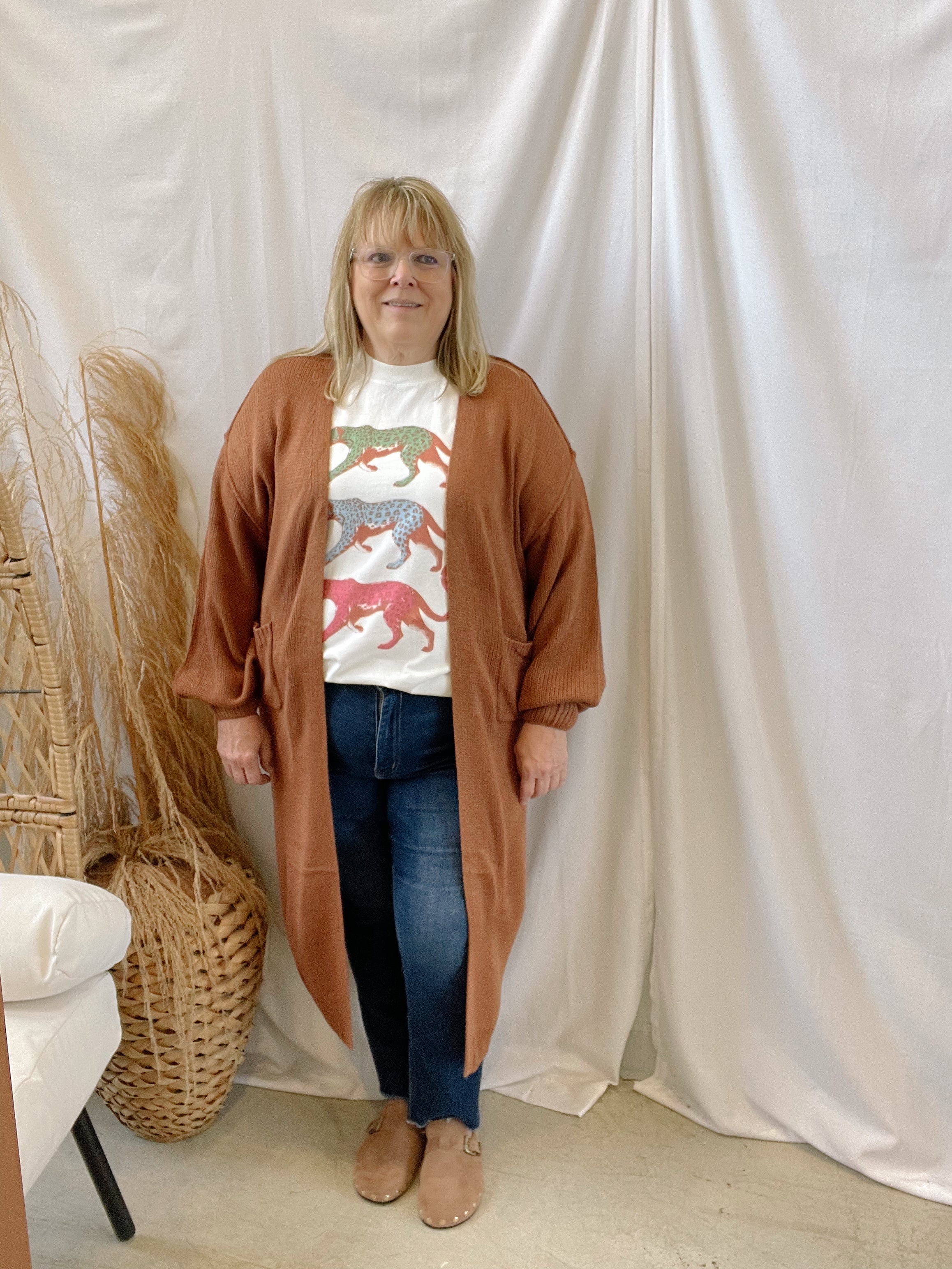 Panache Long Cardigan-Rust-Cardigans-panache-The Silo Boutique, Women's Fashion Boutique Located in Warren and Grand Forks North Dakota
