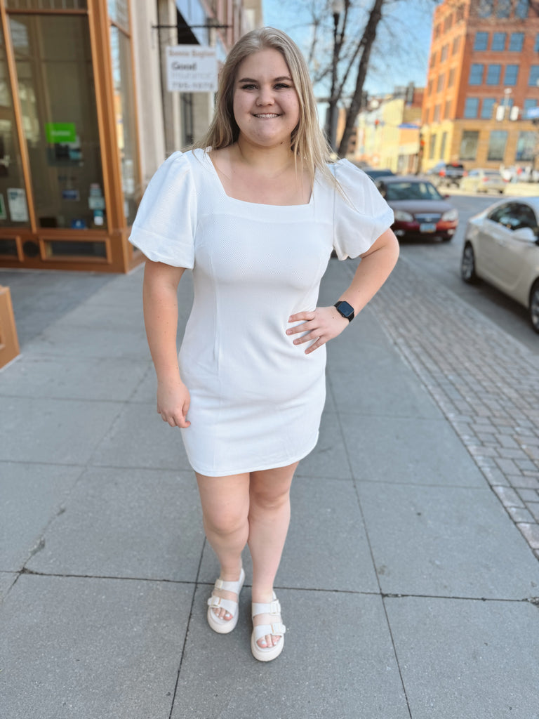 White Square Neck Dress-Dresses-she and sky-The Silo Boutique, Women's Fashion Boutique Located in Warren and Grand Forks North Dakota